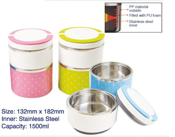 1500ml Spot Dot Thermal Cylinder Lunchbox (2 Tier)