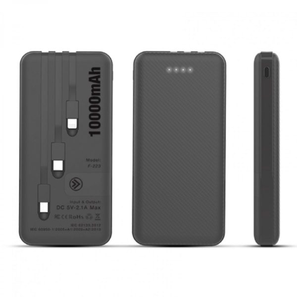 F-223 POWERBANK WITH 3 BUILT IN CABLE - 10000mAh