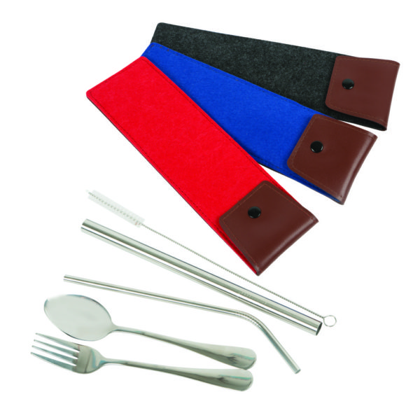 STAINLESS STEEL STRAW + CUTLERY SET HS-121